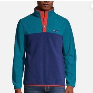 Lands' End Mens Snap Neck Fleece Pullover Teal and Navy, Size Large